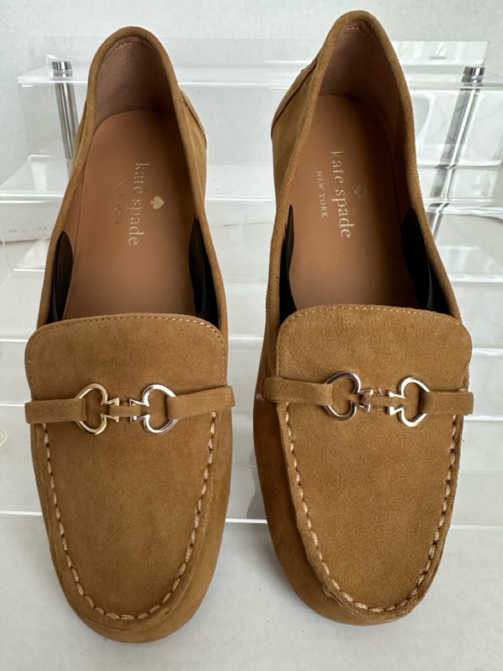 Kate Spade Bernice Suede Loafers Tan Gold  Slip-On Driving Moccasin 7.5 NWOT